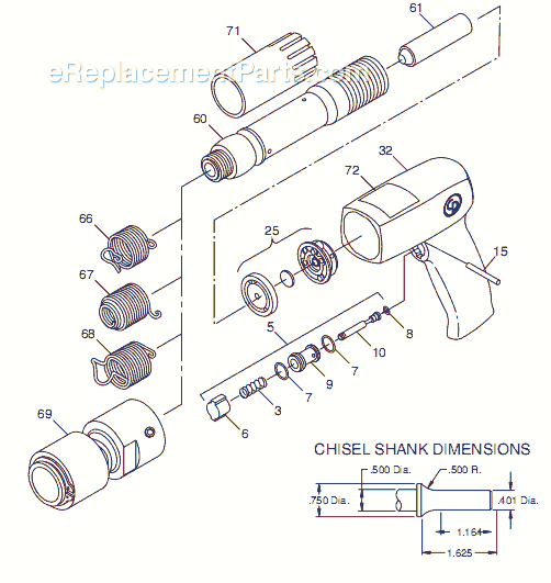 Page A Diagram and Parts List for CP715 T023311 Chicago Pneumatic Hammer